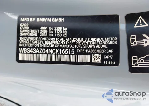 2022 BMW M4 Competition xDrive из США, поврежденный, VIN WBS43AZ04NCK16515